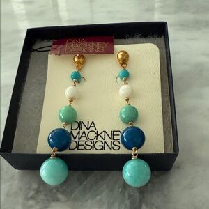 Blue and Gold Statement Earrings